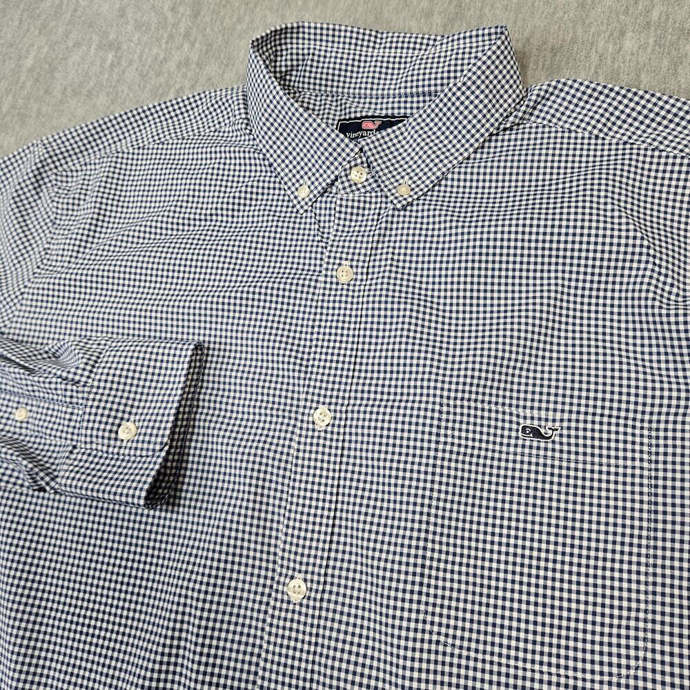 Vineyard Vines Shirt Mens 2XL Blue Check Performance Classic Fit Tucker Stretch